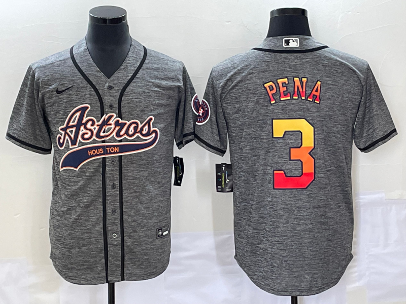 Men's Houston Astros #3 Jeremy Pena Grey Gridiron Cool Base Stitched Baseball Jersey - Click Image to Close