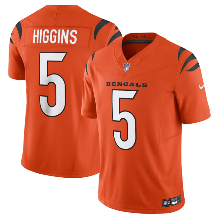 Men's Cincinnati Bengals #5 Tee Higgins Orange 2023 F.U.S.E. Vapor Untouchable Limited Stitched Jers - Click Image to Close