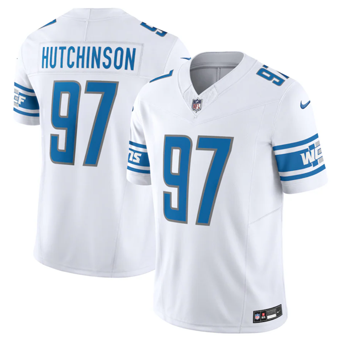 Men's Detroit Lions #97 Aidan Hutchinson White 2023 F.U.S.E. Vapor Untouchable Limited Stitched Jers