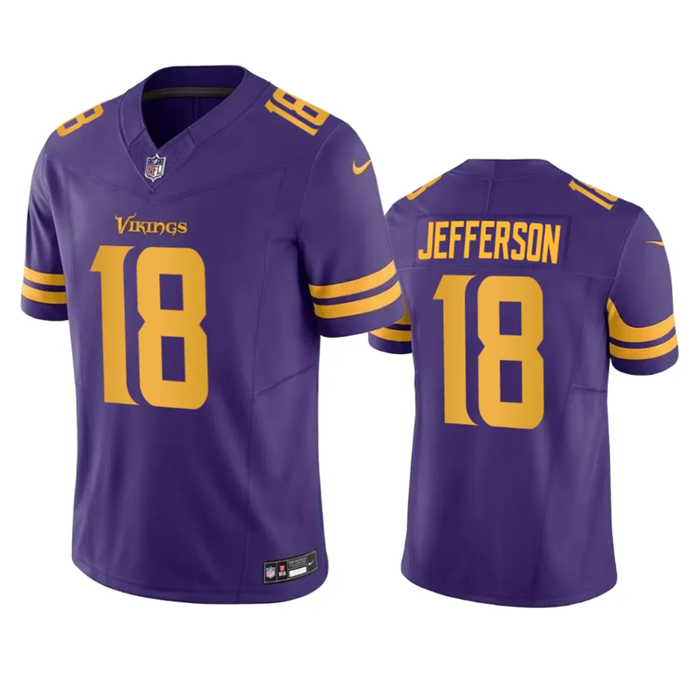 Men's Minnesota Vikings #18 Justin Jefferson Purple 2023 F.U.S.E. Color Rush Stitched Jersey - Click Image to Close