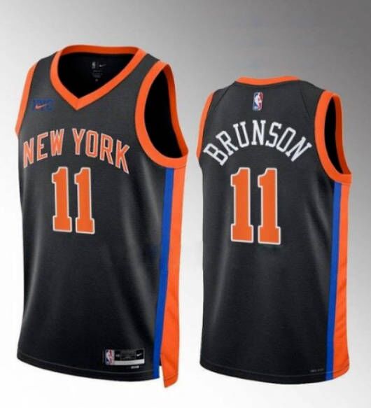 Men's New York Knicks #11 Jalen Brunson Black Stitched Basketball Jersey - Click Image to Close