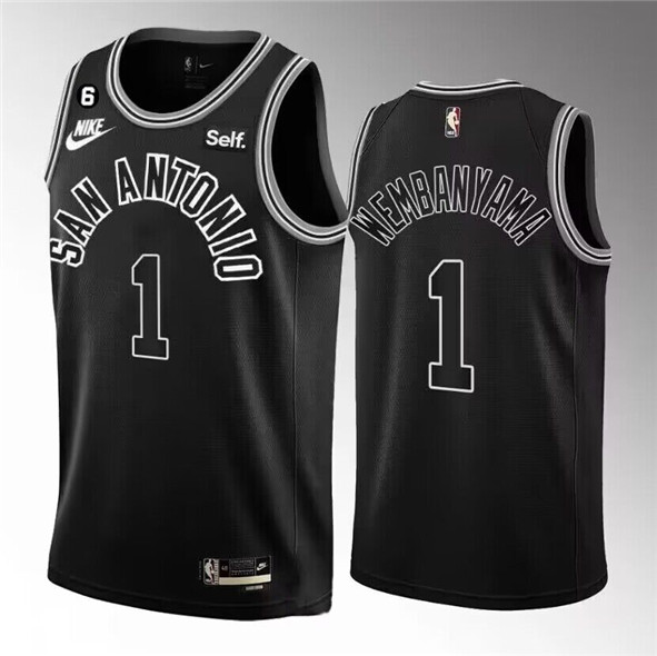 Men's San Antonio Spurs #1 Victor Wembanyama Black 2022-23 Classic Edition With NO.6 Patch Stitched
