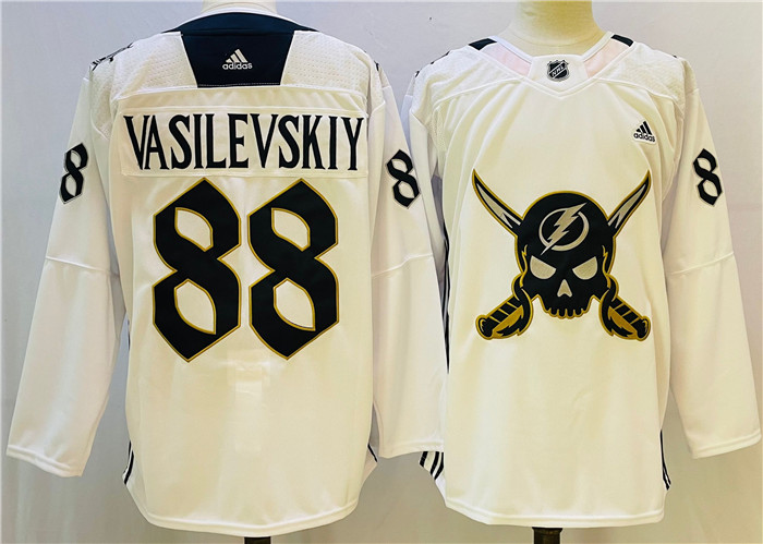 Men's Tampa Bay Lightning #88 Andrei Vasilevskiy White Stitched Jersey - Click Image to Close