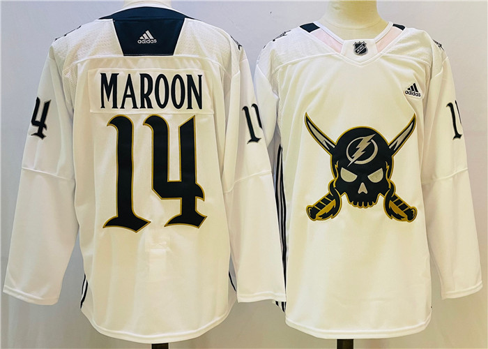 Men's Tampa Bay Lightning #14 Pat Maroon White Stitched Jersey - Click Image to Close