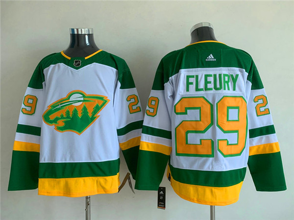 Men's Minnesota Wild #29 Marc-Andre Fleury White Green Stitched Jersey - Click Image to Close