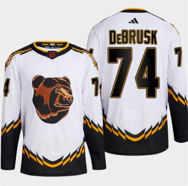 Men's Boston Bruins #74 Jake DeBrusk White 2022-23 Reverse Retro Stitched Jersey - Click Image to Close