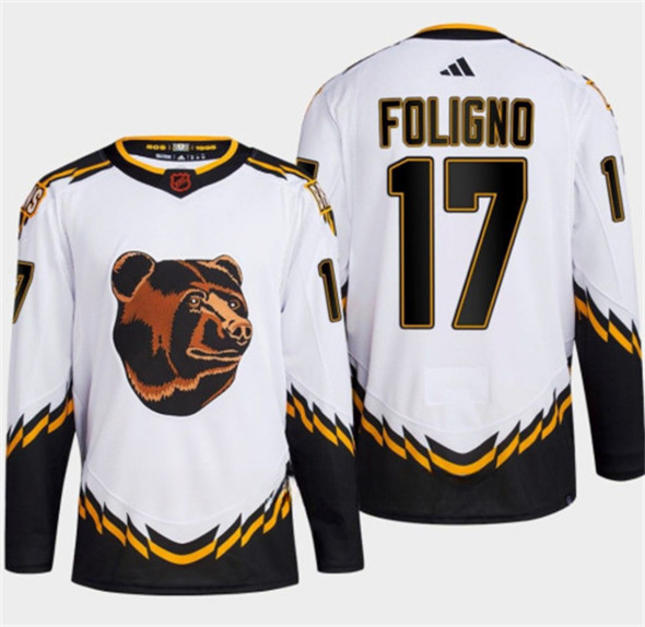Men's Boston Bruins #17 Nick Foligno White 2022-23 Reverse Retro Stitched Jersey - Click Image to Close