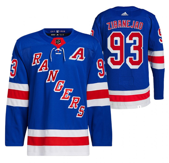 Men's New York Rangers #93 Mika Zibanejad Blue Stitched Jersey - Click Image to Close