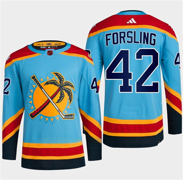Men's Florida Panthers #42 Gustav Forsling Blue 2022-23 Reverse Retro Stitched Jersey - Click Image to Close
