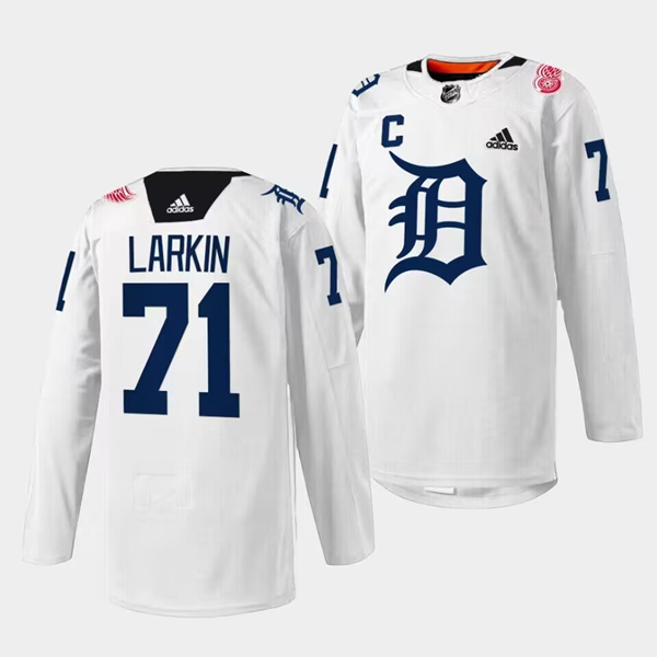 Men's Detroit Red Wings #71 Dylan Larkin White 2023 Stitched Jersey - Click Image to Close