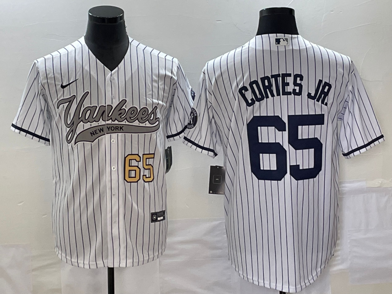 Men's New York Yankees #65 Nestor Cortes Jr Number White With Patch Cool Base Stitched Baseball Jers - Click Image to Close