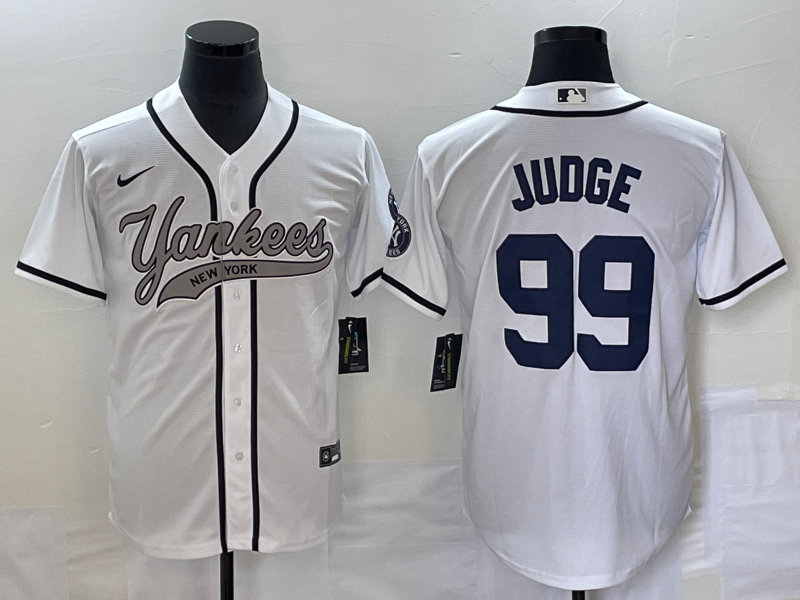 Men's New York Yankees #99 Aaron Judge White Cool Base Stitched Baseball Jersey - Click Image to Close