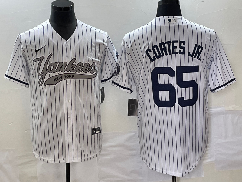 Men's New York Yankees #65 Nestor Cortes Jr White With Patch Cool Base Stitched Baseball Jersey