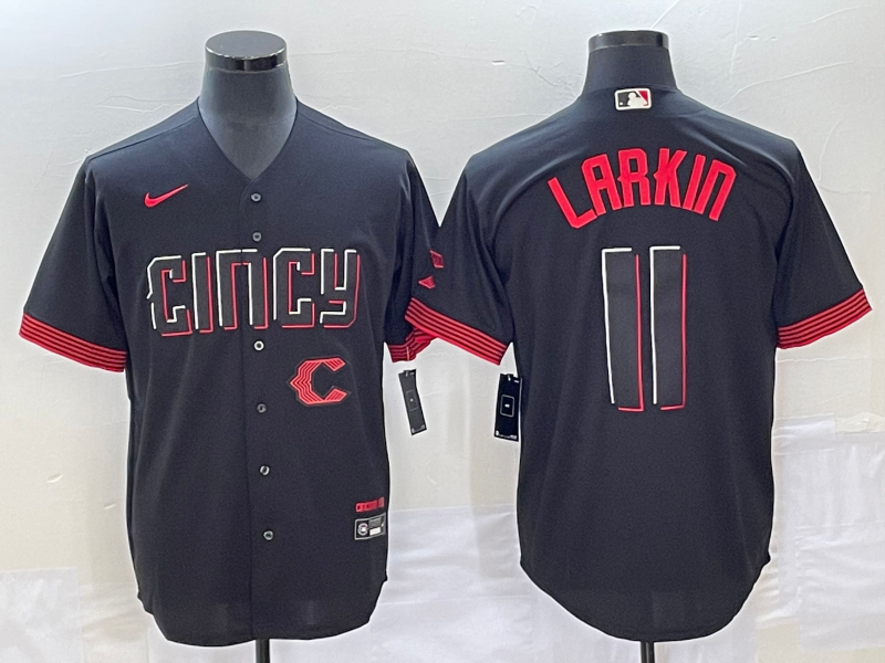 Men's Cincinnati Reds #11 Barry Larkin Black 2023 City Connect Cool Base Stitched Jersey