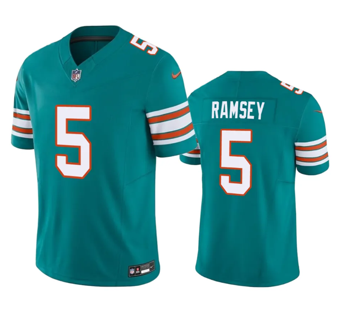 Men's Miami Dolphins #5 Jalen Ramsey Aqua 2023 F.U.S.E Vapor Limited Stitched Football Jersey - Click Image to Close