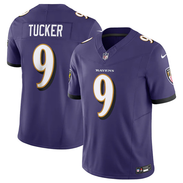 Men's Baltimore Ravens #9 Justin Tucker Purple 2023 F.U.S.E Vapor Jersey - Click Image to Close