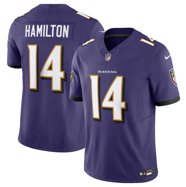 Men's Baltimore Ravens #14 Kyle Hamilton Purple 2023 F.U.S.E Vapor Jersey - Click Image to Close