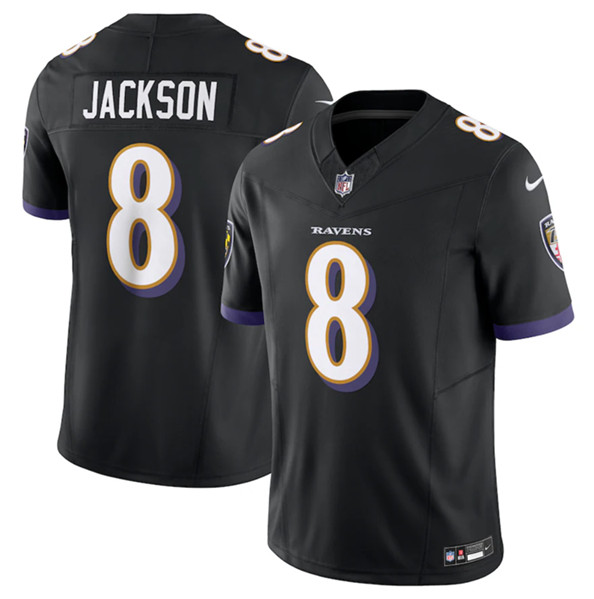 Men's Baltimore Ravens #8 Lamar Jackson Black 2023 F.U.S.E Vapor Jersey - Click Image to Close