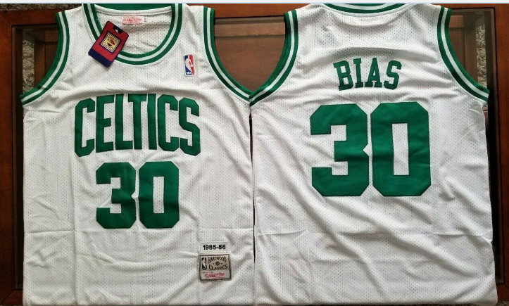 Men's Boston Celtics #30 Len Bias White Swingman Throwback Jersey - Click Image to Close