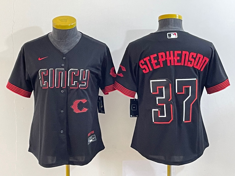 Women's Cincinnati Reds #37 Tyler Stephenson Black 2023 City Connect Cool Base Stitched Jersey