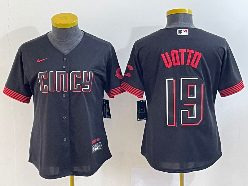 Women's Cincinnati Reds #19 Joey Votto Black 2023 City Connect Cool Base Stitched Jersey