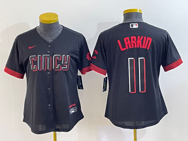 Women's Cincinnati Reds #11 Barry Larkin Black 2023 City Connect Cool Base Stitched Jersey - Click Image to Close