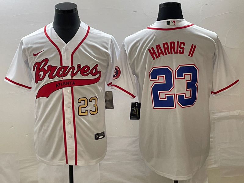 Men's Atlanta Braves #23 Michael Harris II Number White Cool Base With Patch Stitched Baseball Jerse