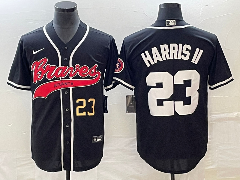 Men's Atlanta Braves #23 Michael Harris II Number Black Cool Base Stitched Baseball Jersey