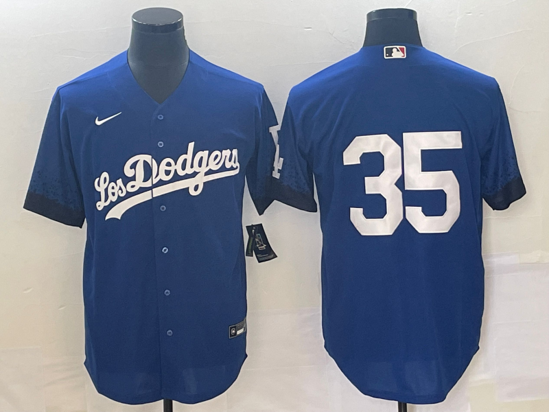 Men's Los Angeles Dodgers #35 Cody Bellinger NO Name Blue 2021 City Connect Cool Base Stitched Jerse