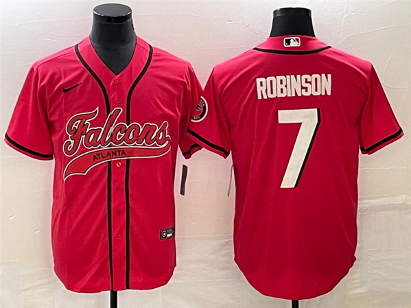 Men's Atlanta Falcons #7 Bijan Robinson Red With Patch Cool Base Stitched Baseball Jersey - Click Image to Close
