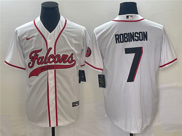 Men's Atlanta Falcons #7 Bijan Robinson White With Patch Cool Base Stitched Baseball Jersey - Click Image to Close