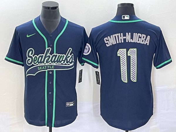 Men's Seattle Seahawks #11 Jaxon Smith-Njigba Navy With Patch Cool Base Stitched Baseball Jersey - Click Image to Close