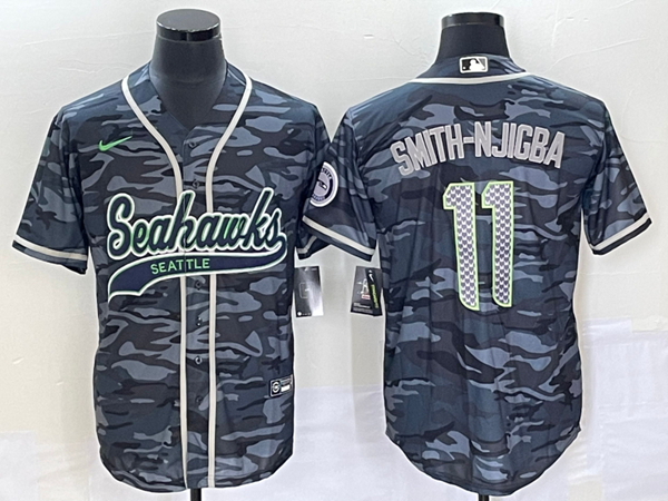 Men's Seattle Seahawks #11 Jaxon Smith-Njigba Grey With Patch Cool Base Stitched Baseball Jersey - Click Image to Close