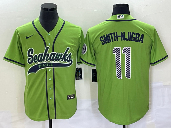 Men's Seattle Seahawks #11 Jaxon Smith-Njigba Green With Patch Cool Base Stitched Baseball Jersey - Click Image to Close