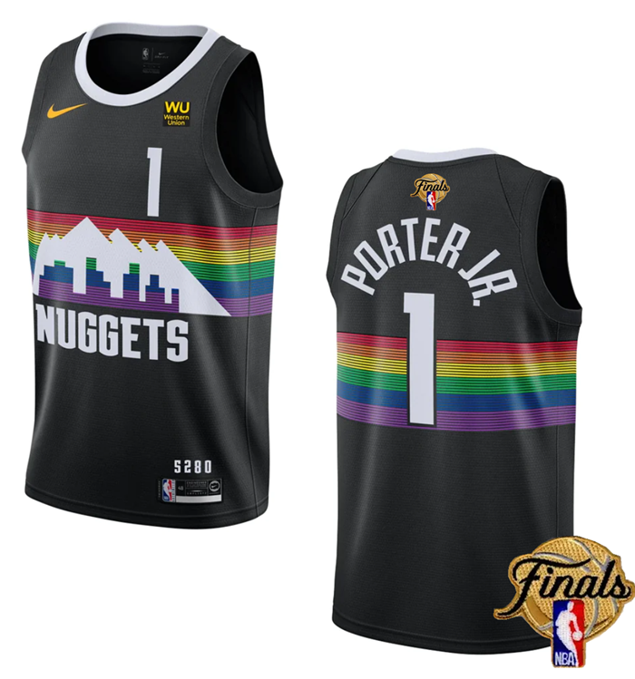 Men's Denver Nuggets #1 Michael Porter Jr. Black 2023 Finals City Edition Stitched Basketball Jersey - Click Image to Close