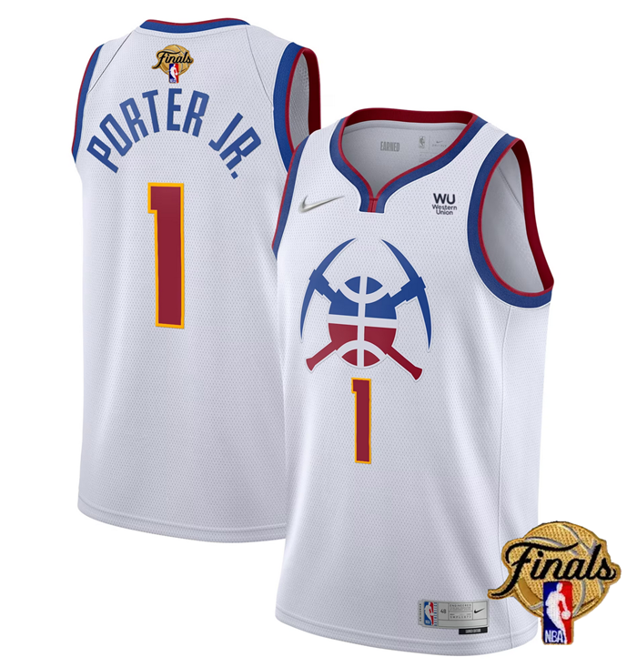 Men's Denver Nuggets #1 Michael Porter Jr. White 2023 Finals Earned Edition Stitched Basketball Jers - Click Image to Close