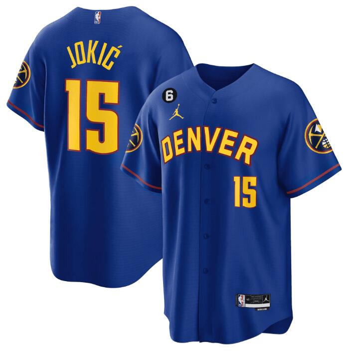 Men's Denver Nuggets #15 Nikola Jokic Blue With No.6 Patch Stitched Jersey - Click Image to Close
