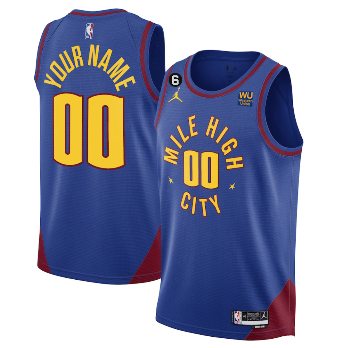 Men's Denver Nuggets Active Player Custom Blue 2022-23 Statement Edition With NO.6 Patch Stitched Je - Click Image to Close