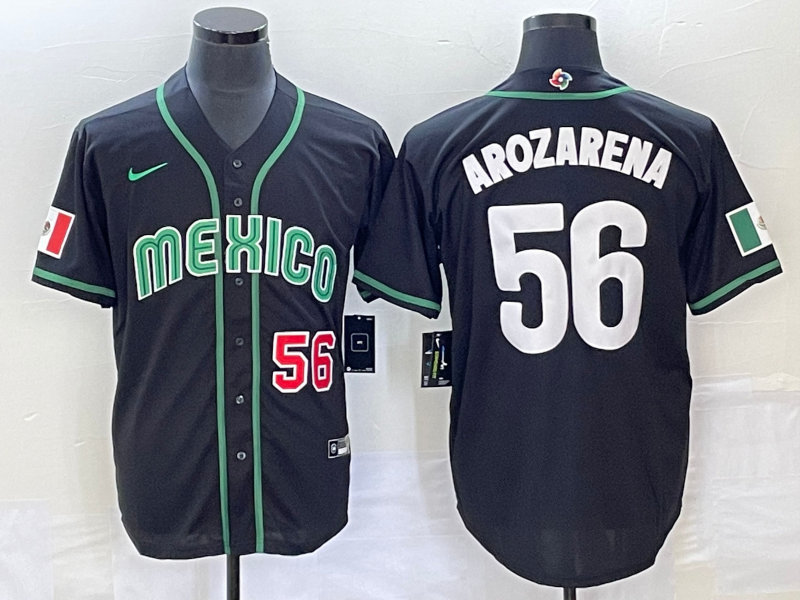 Men's Mexico Baseball #56 Randy Arozarena Number 2023 Black World Classic Stitched Jersey - Click Image to Close