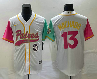 Men's San Diego Padres #13 Manny Machado White NEW 2023 City Connect Cool Base Stitched Jersey - Click Image to Close
