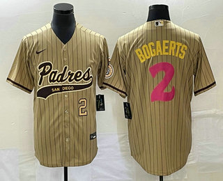 Men's San Diego Padres #2 Xander Bogaerts Number Tan Pinstripe 2023 City Connect Cool Base Stitched - Click Image to Close