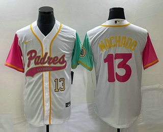 Men's San Diego Padres #13 Manny Machado Number White NEW 2023 City Connect Cool Base Stitched Jerse - Click Image to Close