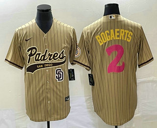 Men's San Diego Padres #2 Xander Bogaerts Tan Pinstripe 2023 City Connect Cool Base Stitched Jersey - Click Image to Close