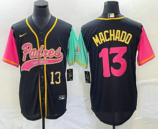 Men's San Diego Padres #13 Manny Machado Number Black NEW 2023 City Connect Cool Base Stitched Jerse - Click Image to Close