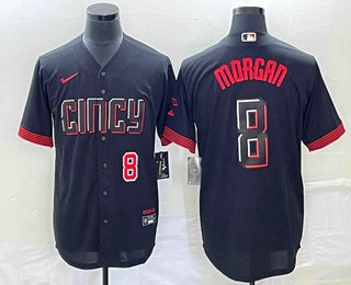 Men's Cincinnati Reds #8 Joe Morgan Number Black 2023 City Connect Cool Base Stitched Jersey
