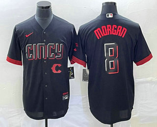 Men's Cincinnati Reds #8 Joe Morgan Black 2023 City Connect Cool Base Stitched Jersey