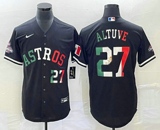 Men's Houston Astros #27 Jose Altuve Number Mexico Black Cool Base Stitched Baseball Jersey - Click Image to Close