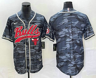 Men's Chicago Bulls Blank Black Camo With Patch Cool Base Stitched Baseball Jersey