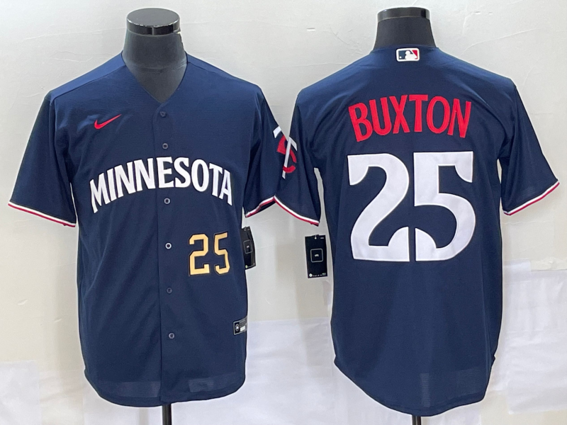 Men's Minnesota Twins #25 Byron Buxton Number 2023 Navy Blue Cool Base Stitched Jersey - Click Image to Close