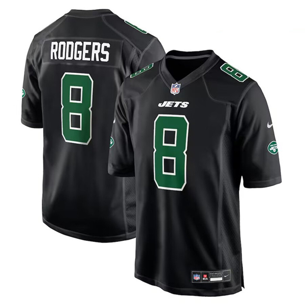 Men's New York Jets #8 Aaron Rodgers Black Stitched Jersey - Click Image to Close